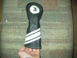 slightly used Vintage  Vinyl Fairway 3 wood  headcover  # 3   BLACK  3 lines - Picture 1 of 4
