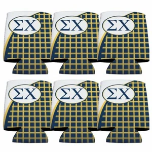 Sigma Chi Can Cooler Set of 6 - Plaid FREE SHIPPING - Picture 1 of 2