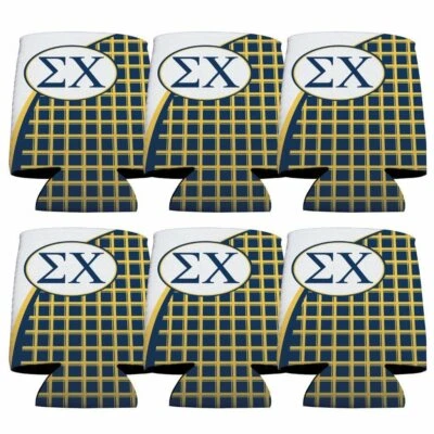 Sigma Chi Can Cooler Set of 6 - Plaid FREE SHIPPING - Image 1 of 2