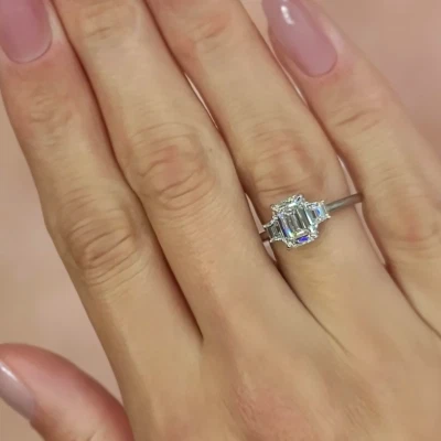 Engagement Diamond Ring Lab Grown 950 Platinum Emerald 2.15 Carat IGI Certified - Image 1 of 4