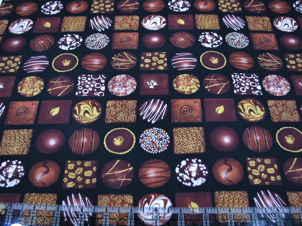 Tela de algodón de 3 yardas - Benartex Chocolicious caja de lujo chocolates Bon Bon Bons negro Foto 1 de 1