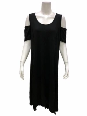 Isaac Mizrahi 女式娇小露肩高低下摆长裙黑色 PL 码 — 第 1/2 张图片