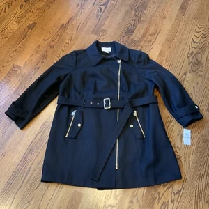 NEW Michael Kors Black Pea Coat Belted MK Designer Jacket NWT Plus Size 1X - Picture 1 of 12