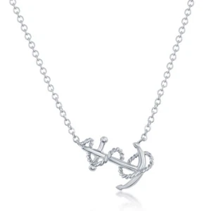 "Collar ajustable con cuerda y ancla de plata esterlina 925 de 16"" - 18" - Imagen 1 de 2