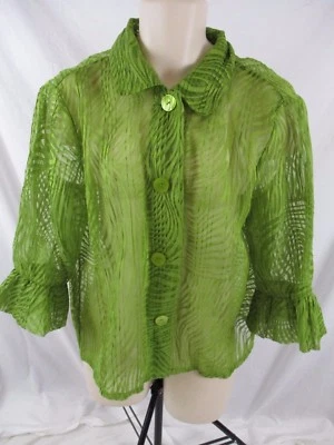 Camisa Citiknits Mujer Verde Transparente Talla Pequeña Botón Manga Campana Blusa CB60U Foto 1 de 4