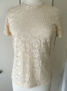 Nuevo con etiquetas Top para mujer Karen Kane beige encaje malla elástico transparente grande - Imagen 1 de 6