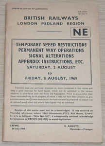 BRITISH RAILWAY LONDON MIDLAND REGION - Speed Restrictions Signals August 1969 - Bild 1 von 1