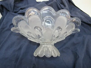 Vintage Frosted & Clear Glass Fan Shaped Vase, Bowl, Decorative Glass - Picture 1 of 9