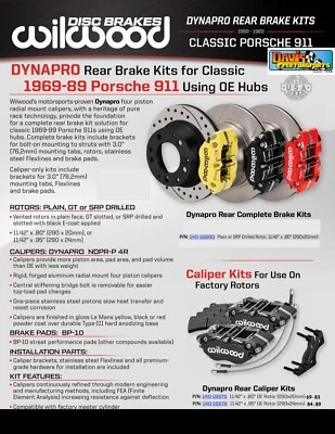 Kit de frenos traseros Wilwood Dynapro, se adapta a Porsche 911 1969-1983, rotores perforados Foto 1 de 2