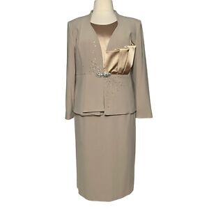 Ben Marc International Women Suit 3 Pc Skirt Formal Rhinestone Jacket Tan 14