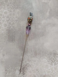Vintage 90's hatpin Czech glass crystal purple silver 6 1/2" antique inspired - Picture 1 of 6