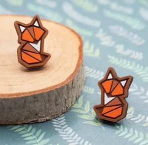 Fox Painted Designed Stud Earrings - Picture 1 of 3