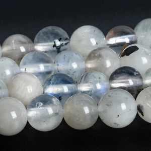 Cuentas de piedra lunar de manchas grandes blancas y negras naturales de 4 mm cuentas sueltas redondas de 15" - Imagen 1 de 3