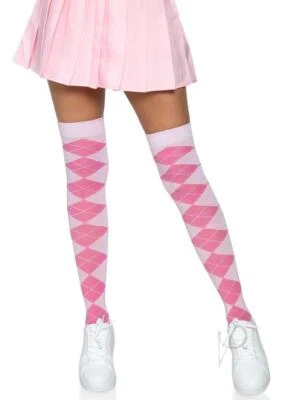 Argyle Knit Over The Knee Socks Os Pink - Image 1 of 2