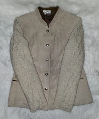Chaqueta Abrigo Meindl Mujer M Suade Mangas Tejidas con Cable Beige Alemán VER FOTOS  Foto 1 de 4