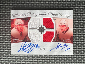 2008 UD Ultimate Zetterberg Datsyuk Dual GU Jersey Auto /20 Datsyuk Jersey # 1/1