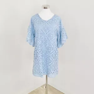 Country Road Flutter Sleeve Broderie Dress Womens Sz 12 Light Blue Cotton Eyelet - Picture 1 of 11