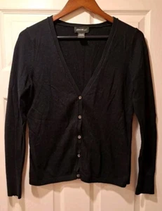Eddie Bauer Black Cardigan Sweater Women's Size Medium Wool Angora Blend w/Bonus - Picture 1 of 14
