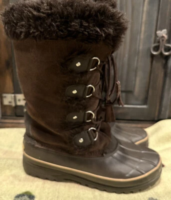 Khombu Snow Winter lined Boots Brown Leather Lace Up Women Sz 10 M - Image 1 of 4