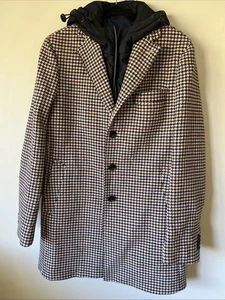 Blue Industry Men's Overcoat Jacket Houndstooth Size 50 US 40 Luxury Designer - Picture 1 of 12