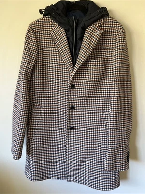 Blue Industry Men's Overcoat Jacket Houndstooth Size 50 US 40 Luxury Designer - Image 1 of 4