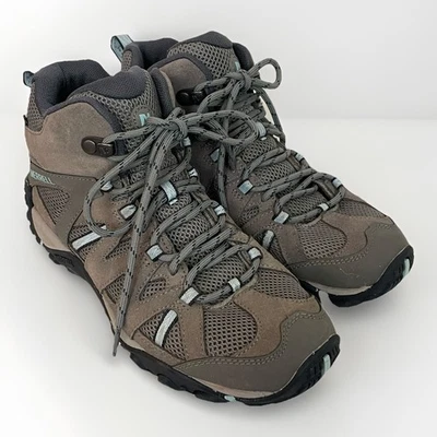Sapato de caminhada Merrell feminino tamanho 7 tornozelo cinza camurça malha - Imagem 1 de 4
