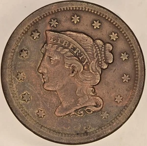 1855 VF+ Braided Hair Cent - Upright 5s - Picture 1 of 2