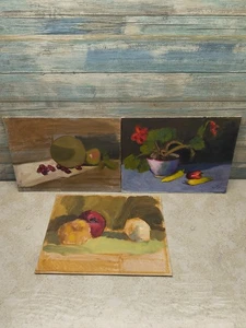Lotto di 3 dipinti acrilici tela natura morta originali senza cornice - Foto 1 di 6