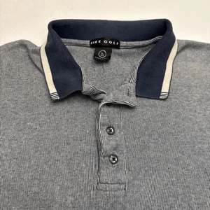 Vintage Nike Golf Polo Navy White Striped Textured Mens L Heavy Cotton - Picture 1 of 12