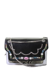Marni Womens Black Leather Crystal Detail Snakeskin Print Trim Crossbody Handbag - Imagen 1 de 8