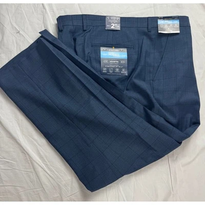Stafford Big Tall Mens Flat Front Coolmax Dress Pants 46x30 Navy Glen Plaid - Image 1 of 4