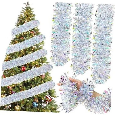 50Ft Garland for Christmas Decorations,Christmas Tinsel Iridescent White - Image 1 of 4