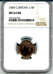 Great Britain. Farthing. 1884 NGC MS 64 RB - Picture 1 of 3