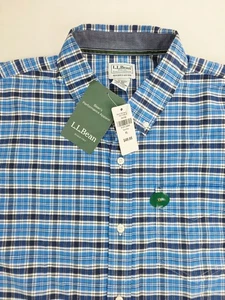 L.L Bean leicht tailliert Gr. XL Herren blau weiß kariert Stretch Oxford Hemd Neu mit Etikett - Bild 1 von 11