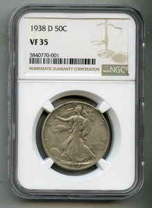 1938 D Walking Liberty Silver Half Dollar NGC VF 35 - Picture 1 of 4