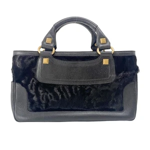 CELINE Black Pony Hair & Leather Handbag - Picture 1 of 21
