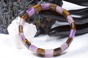 Edelstein Armband Amethyst und Tigeauge | ca. 11mm flaches Rechteckarmband - Bild 1 von 2