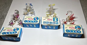 Vintage 60er Jahre Kristall Haustiere Hund Katze Schwan Maus Familie Deko Figur Kette - Bild 1 von 14
