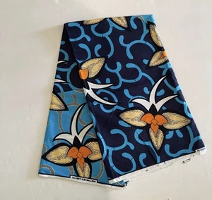 Tela de algodón con estampado floral multicolor en azul y naranja - Imagen 1 de 1