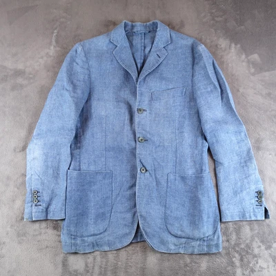 Blazer masculino Belvest sem forro azul linho puro casaco esportivo tamanho 48 feito na Itália - Imagem 1 de 4