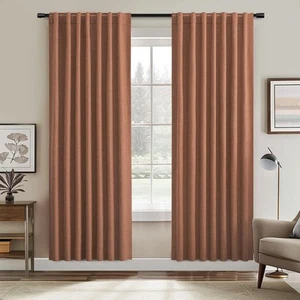 Blackout Curtains for Living Room 80 Inch Long 2 Panels Set Bedroom Linen Bla... - Picture 1 of 7