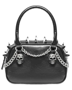 Devil Fashion Gothic Punk Chained Skull Spiked Mini Handbag Black Faux Leather - Picture 1 of 13