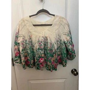 Darling Women's Floral Cottagecore Blouse Jacket Lace Trim L Fairy Boho Peasant - Picture 1 of 9
