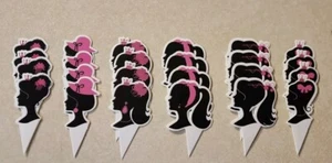 Black and Hot Pink Doll Head Silhouette 24 Cupcake Picks - Picture 1 of 4