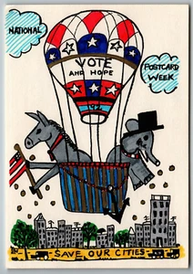National Postcard Week 1992 Postcard by Sandy Waters Hot Air Balloon Vote - Picture 1 of 2