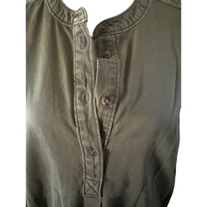 Women Short Sleeve 3/4 Button down Army Green Tshirt Dress Super Soft Cotton L - Imagen 1 de 6