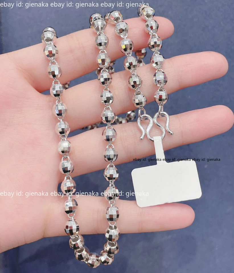 Collar de cadena de cuentas brillantes de 6 mm de platino puro 950 para hombre y mujer Pt950 23,6 pulgadas 33,3 g Foto 1 de 1