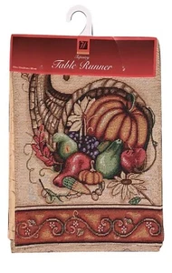 Tapestry Table Runner Horn of Plenty Cornucopia 13x72 Fall Autumn Thanksgiving - Picture 1 of 4