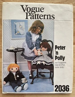 Vogue Sewing Pattern 2036, Peter' n Polly Dolls with Clothes, Transfers, Uncut - Image 1 of 4