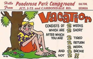 Postcard Georgia Dalton Ponderosa Park Campground c1970s Whitfield County Unused - Picture 1 of 1